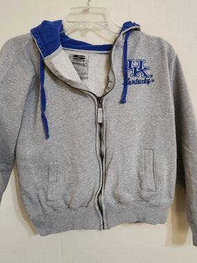 Stadium Athletics Kids Gray Zip-Up Hoodie with Blue Hood & Drawstrings